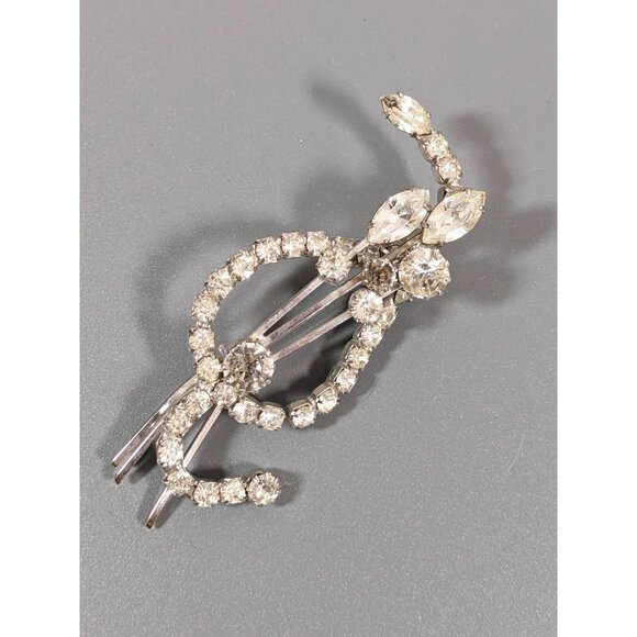 Vintage Clear Rhinestone Floral Bouquet Leaf Silver Tone Brooch Paste Pin Spray - Picture 7 of 13